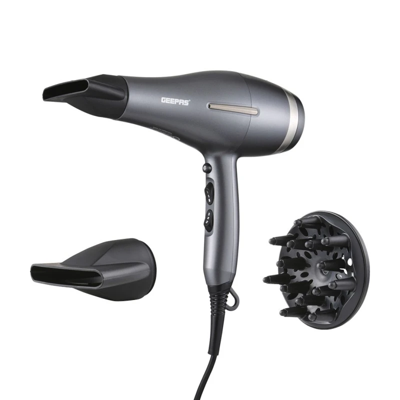 Image of Geepas Professional Hair Dryer Ionic Diffuser Cool Shot 3 Heat 2 Speeds in Black Unisex