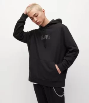 Image of AllSaints Mens Shadow Pullover Hoodie, Jet Black, Size: XS