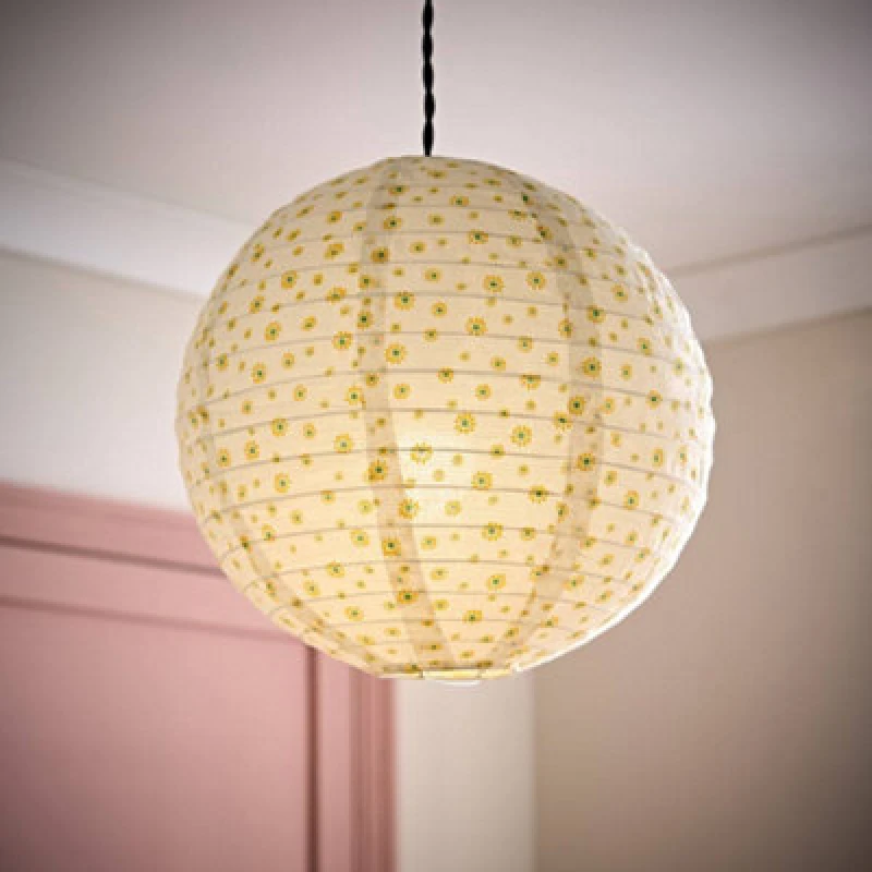 Image of ValueLights Annie Ditsy Floral Natural Fabric Globe Ball Ceiling Lamp Shade Multi