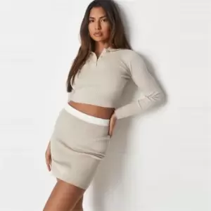 image of Missguided Polo Button Long Sleeve Top Co Ord - Neutral