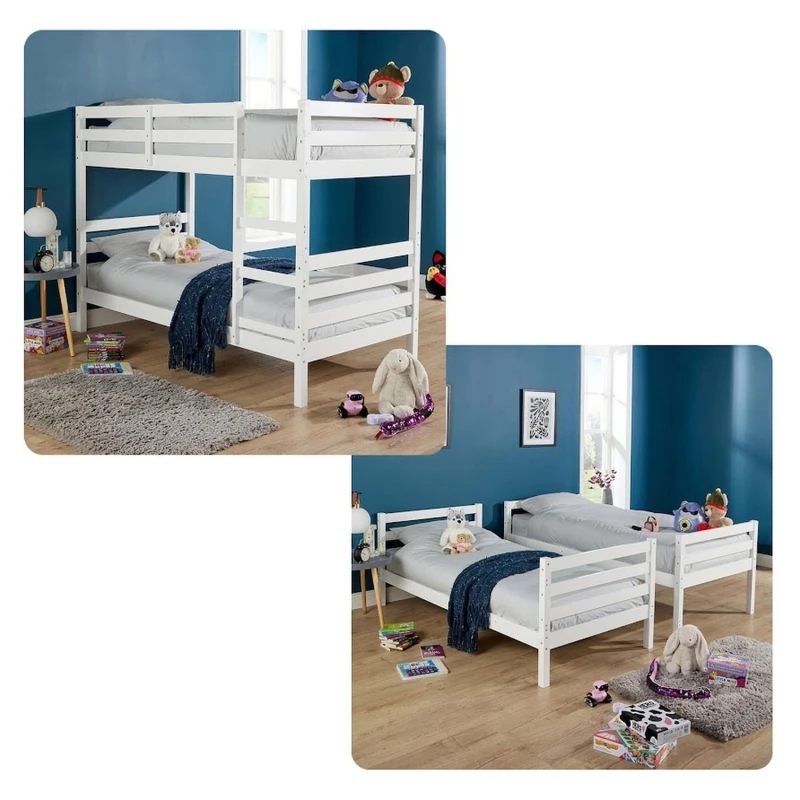 Image of Home Source Hendon Children's Wooden Single Splittable Bunk Bed White