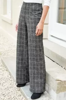 image of Pull-On Check Wide Leg Trousers 27" (68.5cm) inside leg