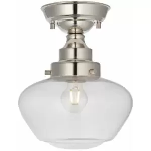 image of Loops - Polished Nickel Semi Flush Ceiling Light Fitting & Clear Glass Shade Low Profile