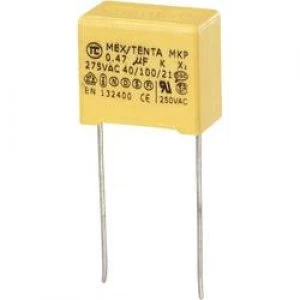 image of MKP X2 suppression capacitor Radial lead 0.47 uF 275 V AC 10 15mm L x W x H 18 x 10 x 16mm MKP X2