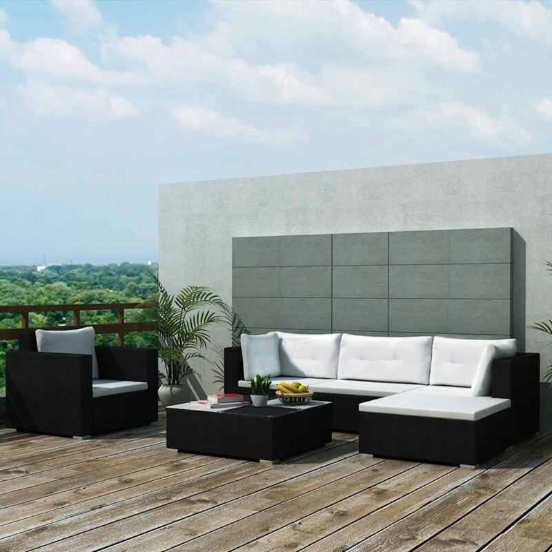 Image of vidaXL Garden Lounge Set 17 Pieces Poly Rattan Black Outdoor Patio Sofa Seat