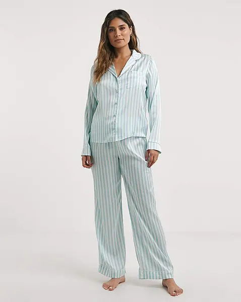 Image of Boux Avenue Boux Avenue Stripe Long PJ Set Duck Egg Duck Egg Female 16 QV72904