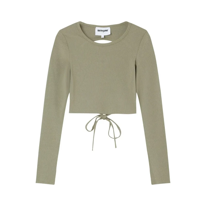Image of Sixth June Long sleeve open back womens crop top Sixth June Vert Female S
