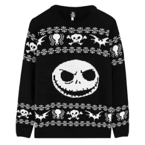 image of Nightmare Before Christmas Unisex Adult Jack Skellington Knitted Jumper (L) (Black/White)