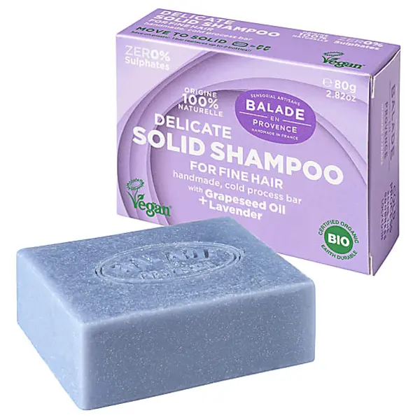 image of Balade En Provence Fine Hair Gapeseed Oil & Lavender Solid Shampoo 80g