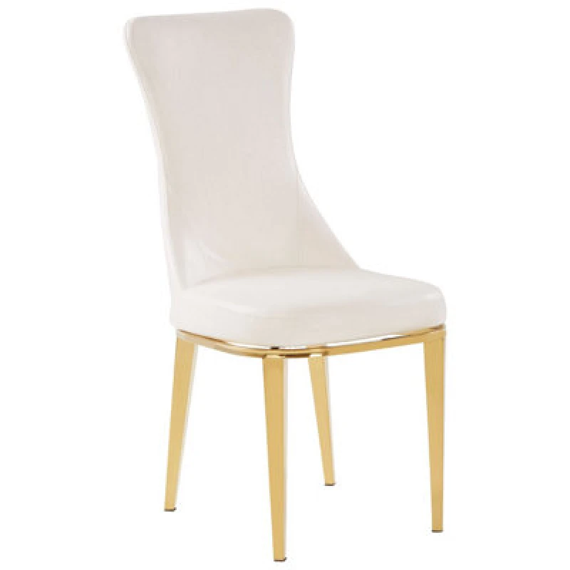 Image of Premier Housewares White Dining Chair, Comfortable Leather Desk Chair, Backrest Dining chair, Faux White Leather Gold