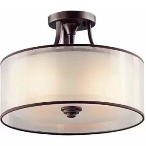 image of Loops - 3 Bulb Semi Flush Light Umber Metallic Frosted Shade Mission Bronze LED E27 60W