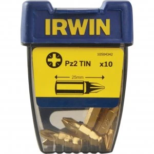 image of Irwin Pozi Titanium Coated Screwdriver Bit PZ2 25mm Pack of 10