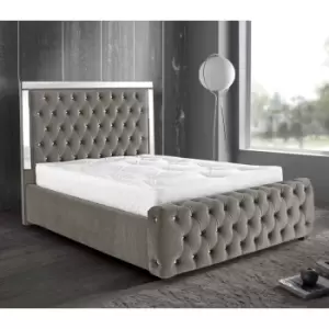 image of Elegance Mirrored Bed King Plush Velvet Silver