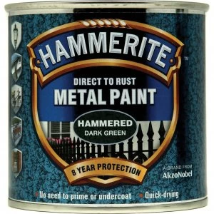 image of Hammerite Hammered Finish Metal Paint Dark Green 250ml