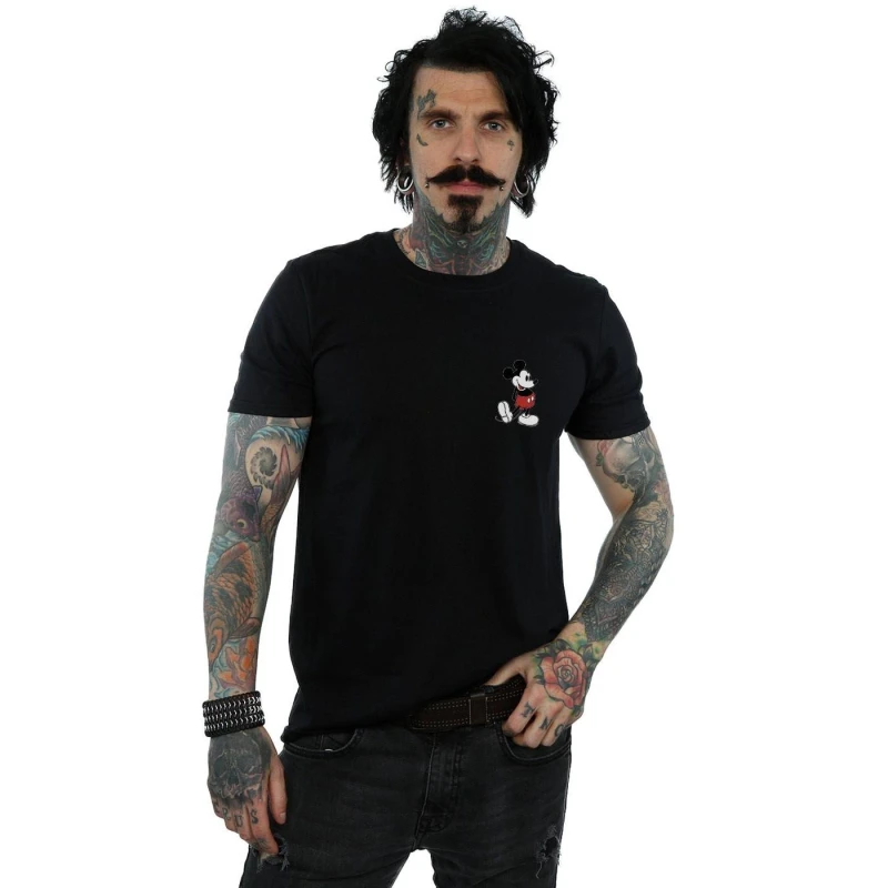 Image of Disney Men Mickey Mouse Kickin Retro Chest T-Shirt in Black Size: Small Black S Male 5057864073515