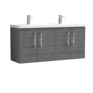 Image of Nuie Arno 1200mm Wall Hung 4 Door Vanity & Double Ceramic Basin Anthracite