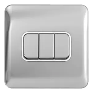 image of Schneider Electric Lisse Screwless Deco - 3 Gang 2 Way Light Switch, 10AX, GGBL1032WPC, Polished Chrome with White Insert