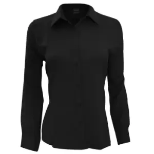 image of Henbury Womens/Ladies Wicking Long Sleeve Work Shirt (2XL) (Black)