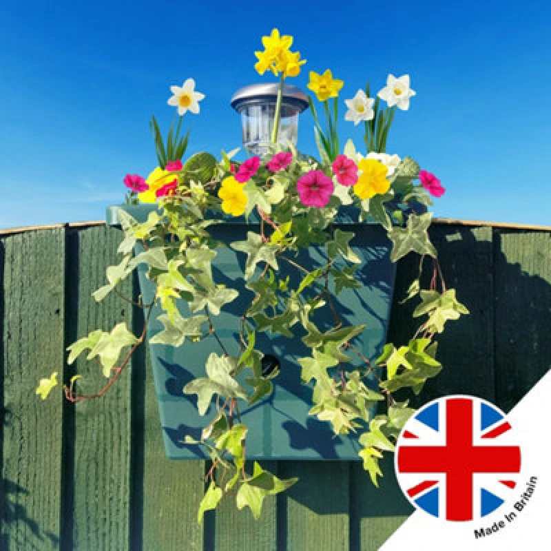 Image of You Garden Yougarden 3-In-1 Fence Planter, Birdbox And Solar Light, Go Illuminest Forest Green, 6 Litre Planter