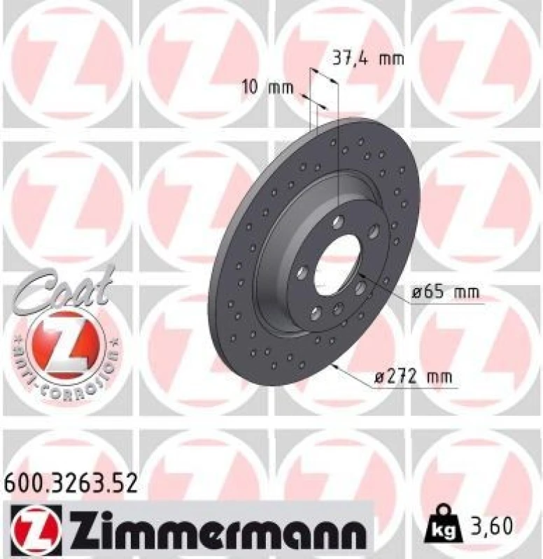Image of ZIMMERMANN Brake disc ZIMMERMANN 600.3263.52
