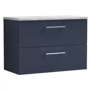 Image of Arno Matt Electric Blue 800mm Wall Hung 2 Drawer Vanity Unit with Bellato Grey Laminate Worktop - ARN1726LBG - Electric Blue - Nuie