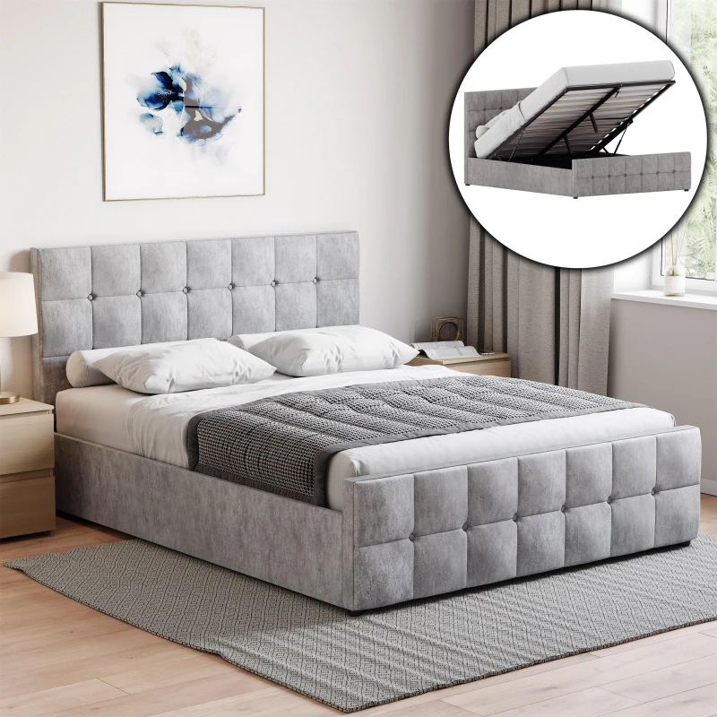 Image of Lassic Vida Designs Valentina Double Ottoman Bed UKFR Linen Light Gre unisex Double