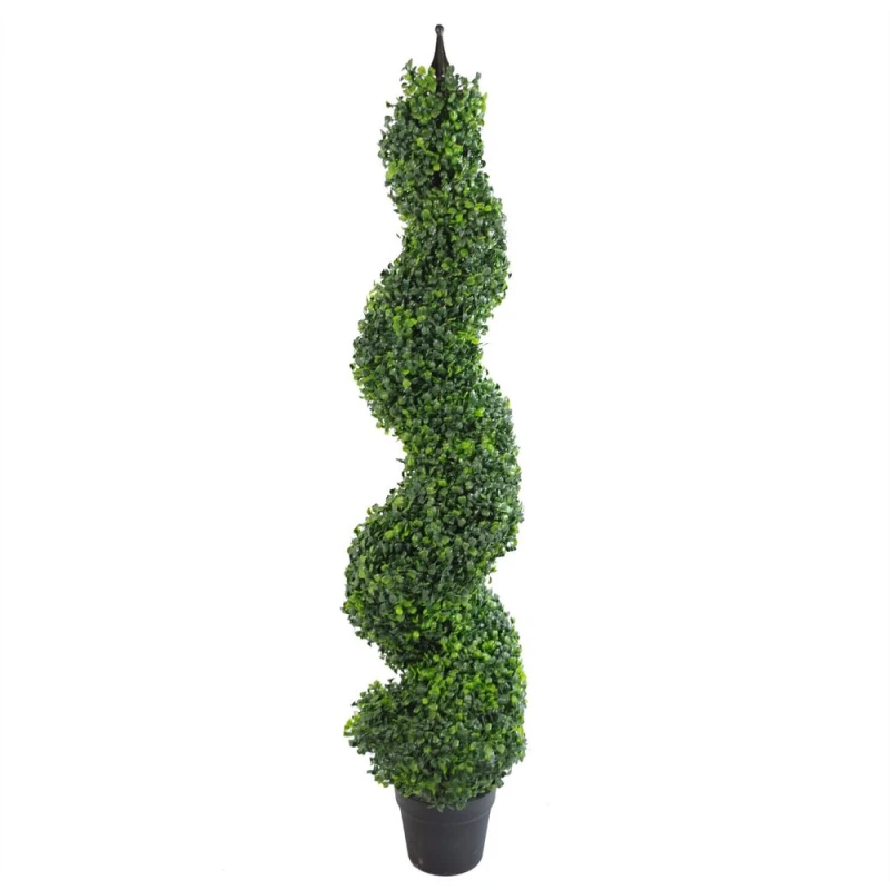 Image of Artificial Boxwood Spiral Tree Topiary Spiral Metal Top 120Cm 4ft Tall Botanik, Green BK-7164