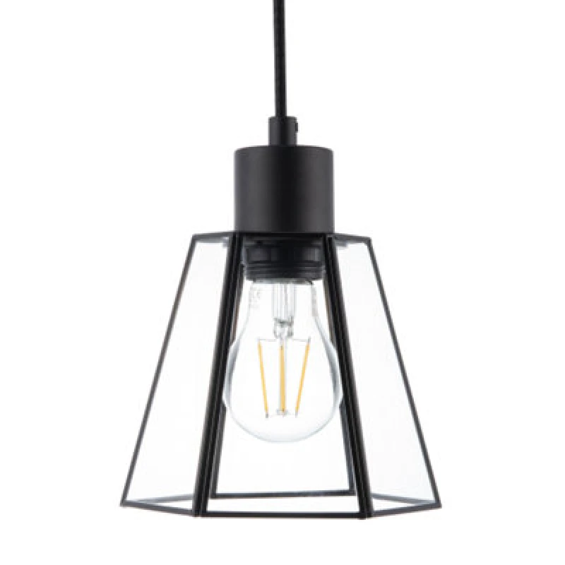 Image of Happy Homewares Industrial Lantern Pendant Lamp Shade In Matte Black With Clear Glass