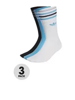 Image of adidas Originals Solid Crew Socks - , White/Blue/Black, Size 5.5-8, Men