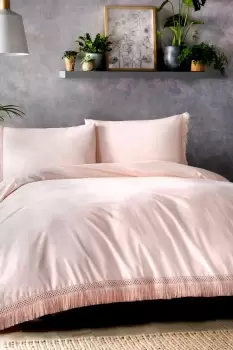 Image of 'Tasha' 100% Premium Cotton Duvet Cover Set With Lace And Tassel Edges