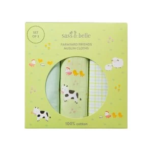 Image of Sass & Belle (Set of 3) Farmyard Friends Muslin Cloths - Set of 3