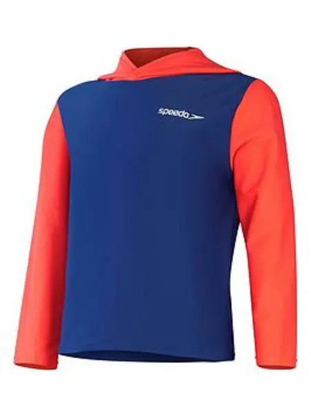 Image of Speedo Unisex Learn To Swim Essential Hooded Rash Top - Blue