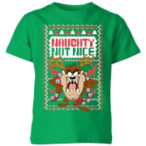 Image of Looney Tunes Tasmanian Devil Knit Kids Christmas T-Shirt - Kelly Green - 11-12 Years