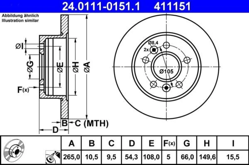 Image of ATE 24.0111-0151.1 Brake disc solid, Coated Brake Disc (82)