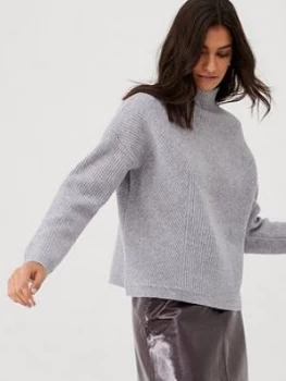 image of Whistles Eden Ribbed Wool Jumper - Grey