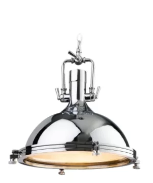 Bali 1 Light Dome Ceiling Pendant Chrome, Clear Glass, E27