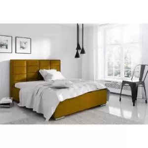 Image of Bulia Upholstered Beds - Plush Velvet, Double Size Frame, Mustard - Mustard