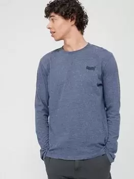 Image of Superdry Embroidered Logo Long Sleeve T-Shirt - Navy Size M Men