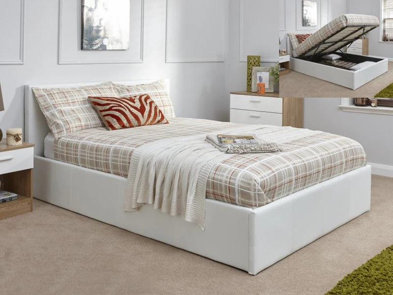 Image of GFW Ecuador 4ft6 Double White Faux Leather End Lift Ottoman Bed Frame