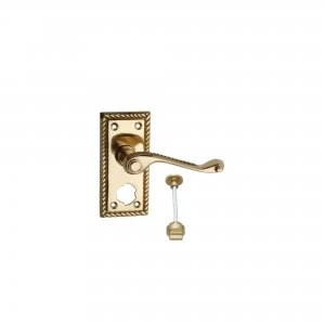 image of Wickes Cheshire Georgian Scroll Privacy Door Handle - Polished Brass 1 Pair