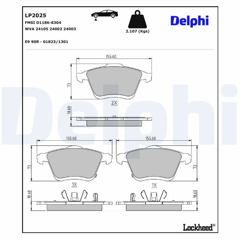 Image of DELPHI Brake pad set DELPHI LP2025