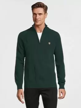 image of GANT Banner Shield Knitted Quarter Zip - Dark Green, Dark Green Size M Men