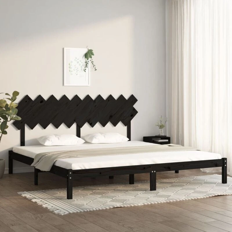 Image of Vidaxl Bed Frame Black 200X200 Cm Solid Wood, Black 3104892