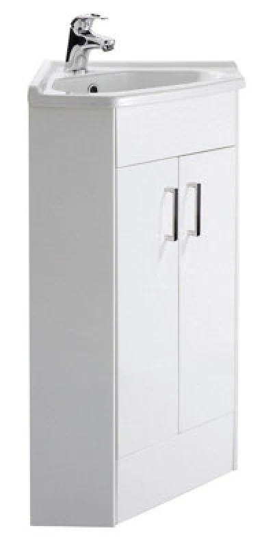 Image of Balterley Gloss White Free Standing 2 Door Corner Vanity Basin Unit 590mm White unisex