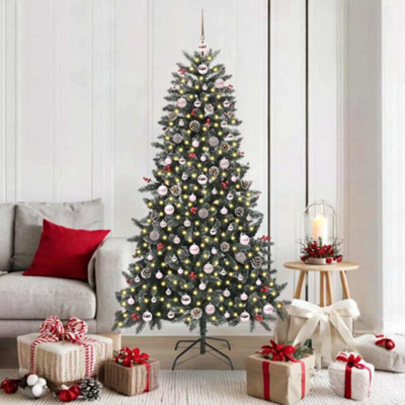 Image of vidaXL Artificial Christmas Tree with 300 LEDs, Pink Balls Green 99 x 99 x 180 cm, Green 3395882