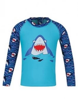 image of Boys, Regatta Little Adventurers Shark Valo Rash Swim Set - Blue, Size 12-18 Months