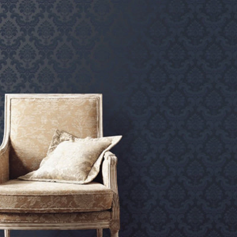 Image of Galerie Simply Silks 4 Navy Feathered Damask Embossed Wallpaper