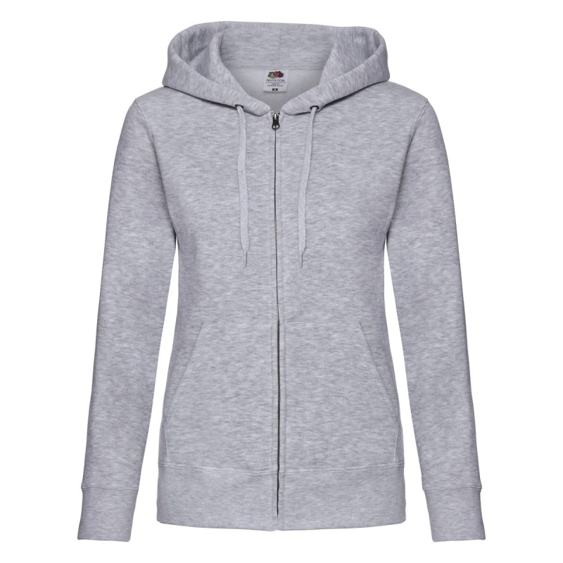 Image of Fruit Of The Loom Premium Heather Zipped Lady Fit Hooded Jacket Grey female