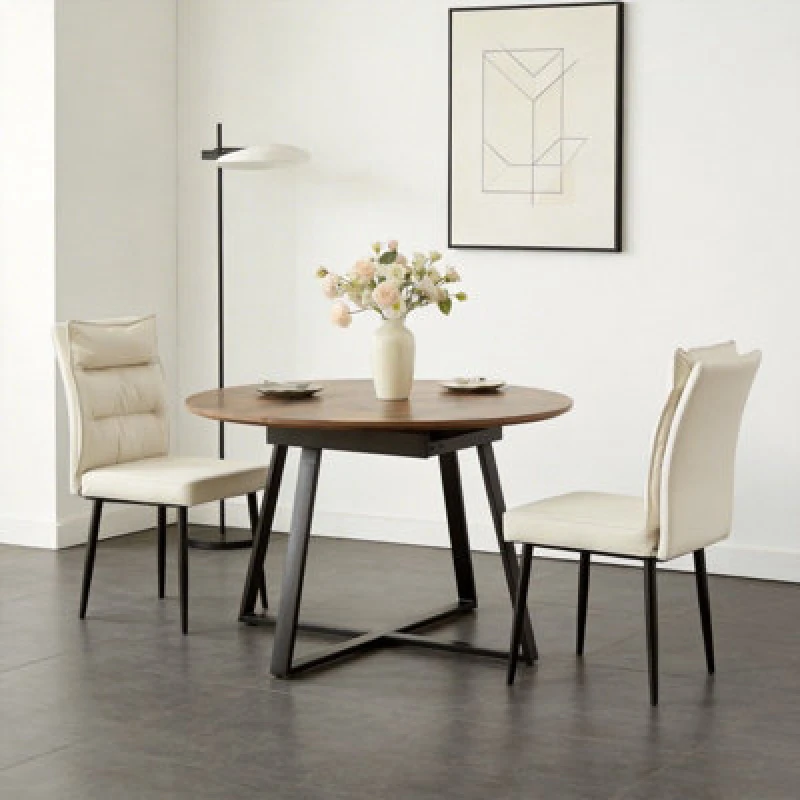 Image of 3 Piece Dining Set, Expandable Round Dining Table With 2 Chairs