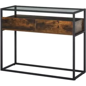 image of Industrial Style Console Table Desk w/Drawers Glass Shelf Home Furniture - Homcom